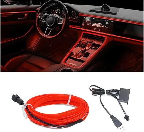 Vista 11 de Tira de luces LED de cable EL, tira de luz de neón automática USB de 10 pies/3M con borde de costura, kits de iluminación ambiental