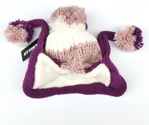 Vista 6 de HUAMULAN - Gorro de invierno para mujer estilo peruano con forro polar, solapas para orejas, doble capa, con pompones