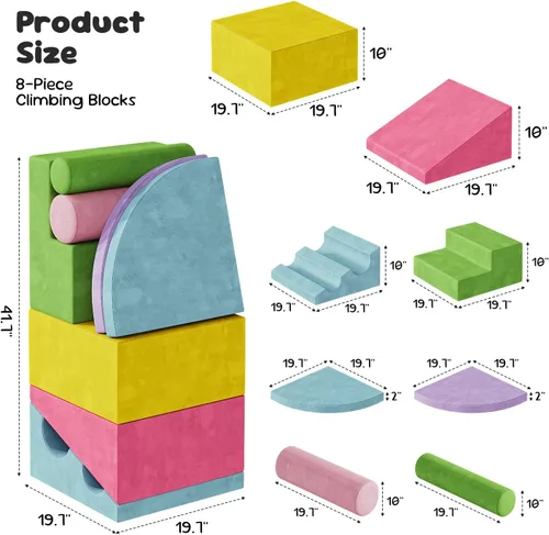 Vista 14 de Teckid Juguetes de escalada para niños pequeños, juego de 8 piezas de bloques de espuma suave para interiores, gateo seguro, escalada