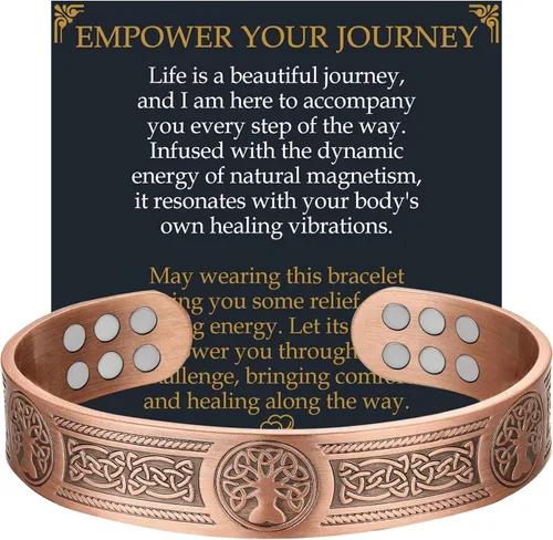 Vista 14 de Pulsera de cobre para hombres, pulsera magnética de cobre de 18X de fuerza para hombres con imanes de 3,800 Gauss, cobre sólido puro al 99.99%
