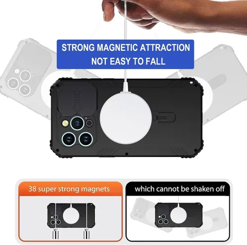 Vista 6 de Funda a prueba de golpes para iPhone 15, compatible con Magsafe de carga magnética, soporte de anillo magnético, cubierta protectora de lente
