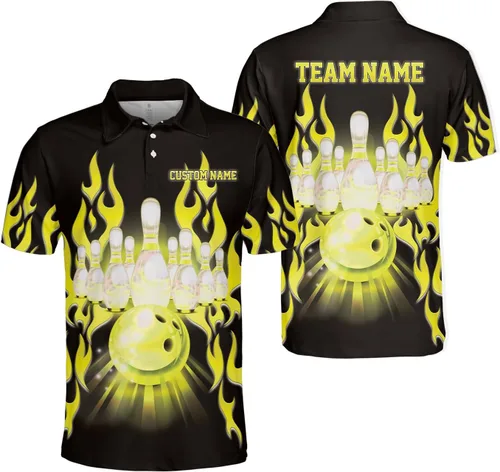 Vista 7 de Woseprints - Polo de boliche personalizado con nombre 3D para hombres y mujeres, camisas de bolos personalizadas para equipo, camisas de bolos unisex