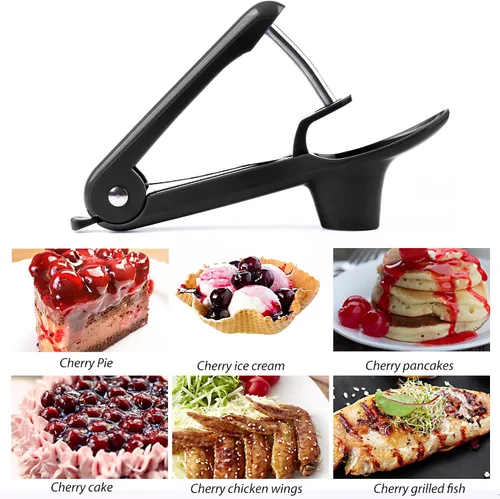 Vista 7 de Cherry Pitter, Brighoot - Herramienta de acero inoxidable para descorazonador de cerezas con diseño de cerradura para hacer mermelada de cereza
