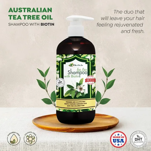 Vista 7 de Champú de aceite de árbol de té con biotina (16.9 onzas líquidas) Fórmula profesional para caspa, picazón y cuero cabelludo seco Hidratante