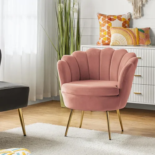 Vista 61 de HULALA HOME Silla decorativa moderna de terciopelo con respaldo en forma de concha, bonito sillón para sala de estar, dormitorio con patas doradas