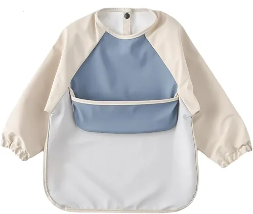 Vista 15 de Baberos impermeables para bebés, babero de alimentación de manga larga con recogedor de alimentos, se limpia y lavable