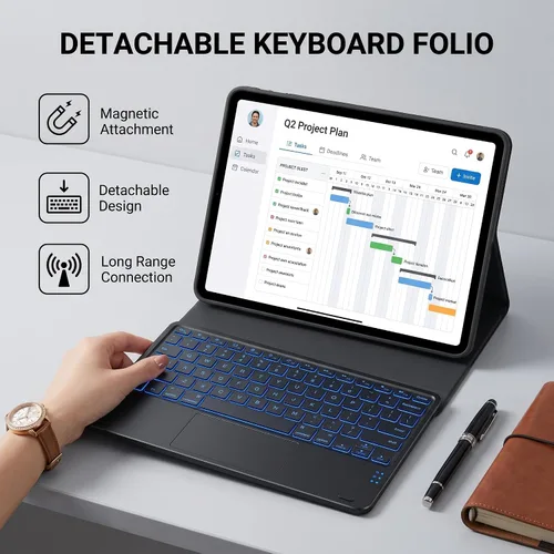 Vista 2 de Funda de teclado retroiluminada con panel táctil para Honor Pad 8 de 12 pulgadas 2022 (HEY-W09), funda inteligente liviana y delgada con soporte