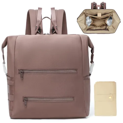Vista 13 de Omanmoli Mochila para pañales, bolsa grande de neopreno para niños y niñas con 15 organizadores de bolsas de pañales, 2 bolsillos aislados, Negro
