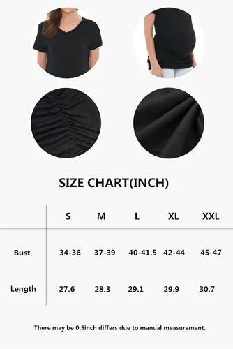 Vista 8 de Smallshow Ropa de maternidad con cuello en V para mujer, camiseta de embarazo fruncida lateral