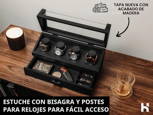 Vista 6 de Holme & Hadfield Vitrina de reloj de lujo de 4 ranuras con cubierta con Negro