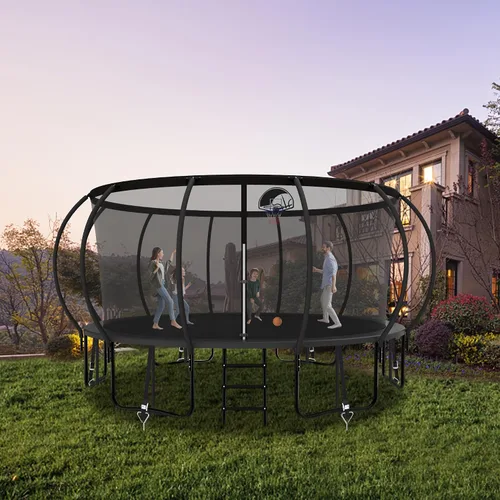 Vista 8 de Trámpolines de 1500 libras 8 10 12 14 15 16 pies para niños y adultos con red de protección, estacas para viento, aro de baloncesto, trámpolines