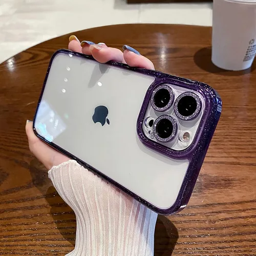 Vista 2 de Funda para iPhone 12 Pro Max con protector de lente de cámara brillante, lindo diamante brillante, parte trasera delgada y purpurina parachoques