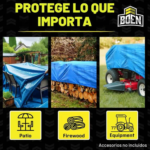Vista 6 de Cubierta impermeable de lona grande multiusos Azul, 10' x 10' 4.2 Mil de grosor Lonas a prueba de rasgaduras Material de tejido grueso Azul
