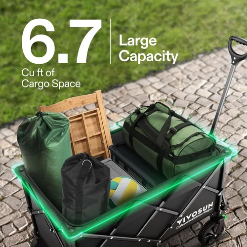 Vista 2 de Vivosun - Carrito de servicio plegable de alta resistencia para campamento, jardín, intemperie, ruedas universales y mango ajustable, negro