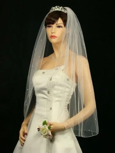 Vista 3 de SAMKY 1T 1 nivel lápiz borde Rhinestone cristal velo de novia