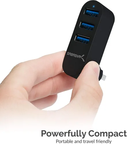 Vista 7 de SABRENT Mini USB 3.0 Hub de aluminio de 3 puertos premium [90°/180° grados giratorio] (HB-R3MB)
