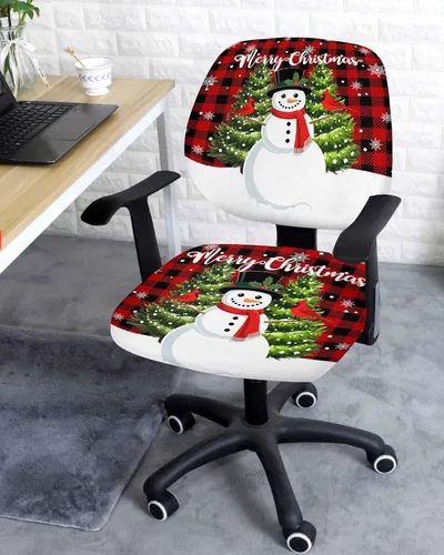 Vista 3 de Funda elástica para silla de oficina de muñeco de nieve de Navidad, funda de asiento para silla de computadora, funda para respaldo, cojín giratorio