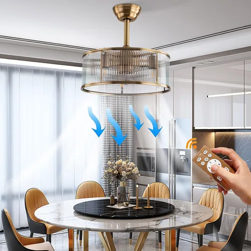 Vista 9 de AngelcityCC Ventiladores de techo enjaulados dorados con luz, ventilador de techo sin aspas de 18 pulgadas con control remoto, luz de ventilador