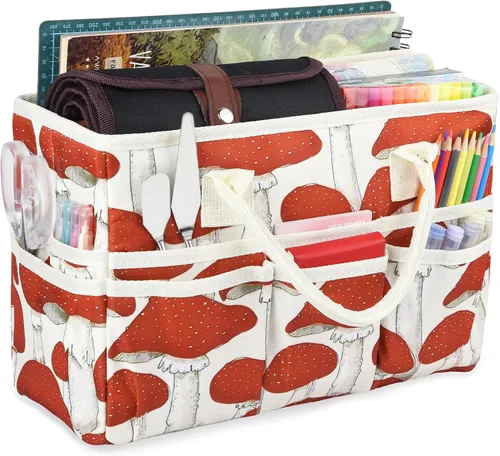 Vista 18 de Bolsa de mano organizadora de manualidades con múltiples bolsillos, gran caddy de almacenamiento de arte con asas para arte, manualidades, costura