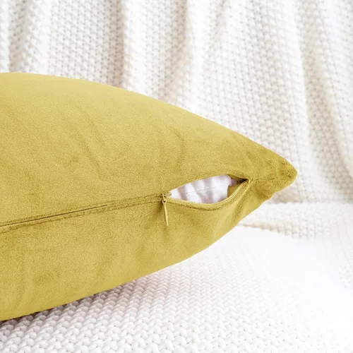 Vista 3 de HWY 50 fundas de almohada decorativas de terciopelo sólido para sofá, sala de estar., Terciopelo, Amarillo, 18x18 pulgadass