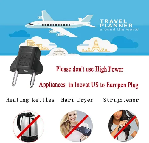Vista 6 de adaptador de enchufe de salida estadounidense a europea, 8