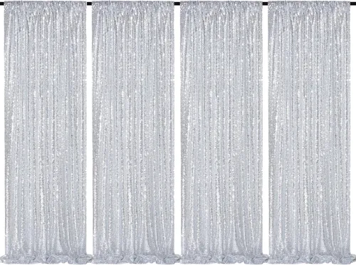 Vista 20 de 2 cortinas de 2 x 8 pies de lentejuelas con brillantina para marco de fotografía, para fiestas o fondos de fotografía