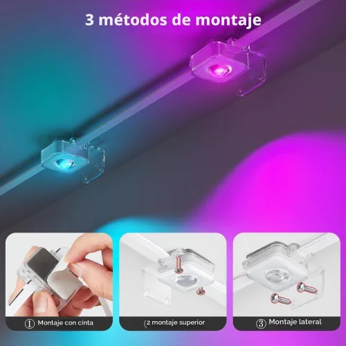 Vista 7 de Luz permanente para exteriores de 50 pies, luces exteriores inteligentes RGB Plus IC para casa, luz de cadena con control por aplicación/control
