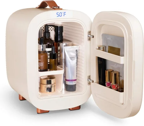 Vista 3 de QUBI Mini nevera, refrigerador compacto profesional para el cuidado de la piel, mini cosméticos, maquillaje, 5 litros (blanco crema, 5L)