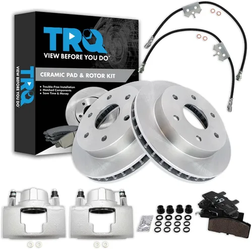 Vista 36 de TRQ Juego de pastillas de freno delanteras y rotores de cerámica, pinzas, mangueras, compatibles con Honda Odyssey 2005-2010