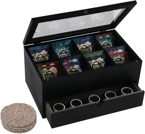 Vista 11 de Organizadores de té con cajón, caja de té de madera, color marrón marrón (02)