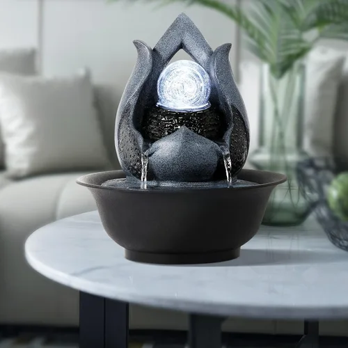 Vista 2 de WICHEMI - Fuentes de mesa de agua interior con bola rodante LED, fuente de agua Feng Shui Zen de meditación para escritorio, cascadas de agua