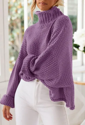 Vista 9 de ZESICA Women's 2023 Turtleneck Batwing Sleeve Loose Oversized Chunky Knitted Pullover Sweater Jumper Tops