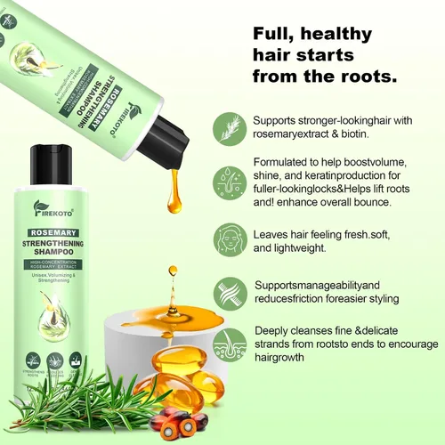 Vista 3 de Champú orgánico para el crecimiento del cabello con romero y biotina, exfolia y previene la rotura, fórmula ligera, más completo, más fuerte