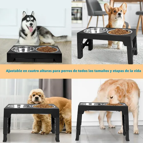 Vista 4 de Niubya Cuencos elevados para perros con 2 cuencos de comida de acero inoxidable para perros, cuenco elevado para perros que se ajusta a 5 alturas