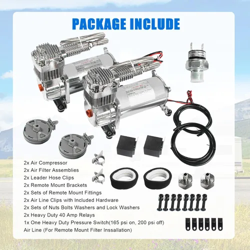 Vista 2 de JDMSPEED Nuevo Kit de Compresor de Aire 12 Voltios Dual Cromado 440C 200 PSI 440C