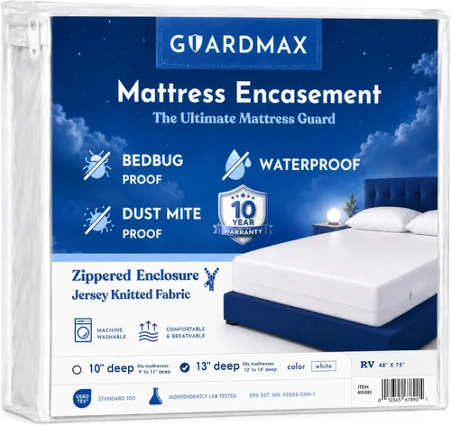 Vista 29 de Guardmax Protector de colchón individual con cremallera, funda de colchón 1 - Blanco