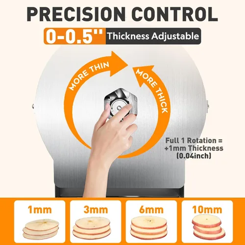 Vista 5 de Cortadora de verduras eléctrica y manual comercial, 0–13mm, máquina de corte de frutas de acero inoxidable comercial 2-EN-1, cortador de alimentos
