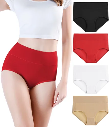 Vista 12 de wirarpa Ropa interior de algodón para mujer, de cintura alta, cobertura completa, paquete de 4 unidades (talla regular y grande)