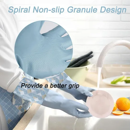 Vista 4 de 3 guantes de limpieza para lavavajillas con forro flocado de algodón, reutilizables, sin látex, impermeables, guantes de cocina para lavandería