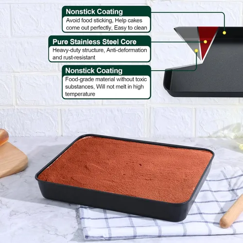 Vista 4 de P&P CHEF - Sartén para horno tostador de 9.4 pulgadas con tapa, 2 sartenes antiadherentes Lasagna Pans Rectangular Trays for Baking Cooking