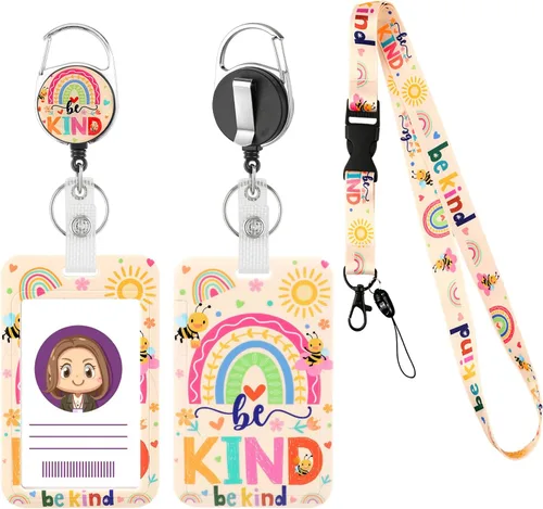 Vista 9 de Cordón con soporte para tarjetas, carrete retráctil con clip para cinturón para tarjetas de identificación, llaves, lindo cordón de cuello de gato