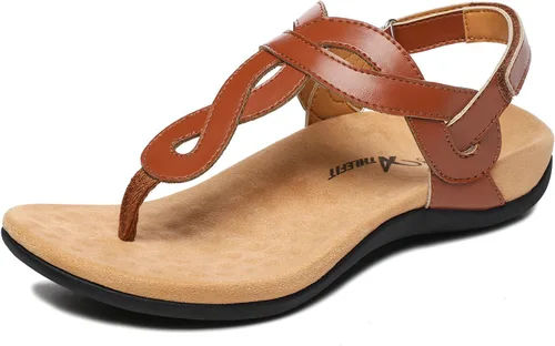 Vista 13 de Athlefit - Sandalias ortopédicas con soporte de arco para mujer, cómodas, con correa en T, sandalias casuales planas con soporte ortopédico