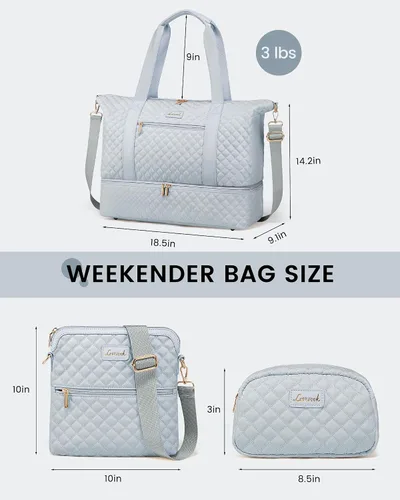 Vista 2 de LOVEVOOK Bolsa de viaje para mujer, con compartimento para zapatos, Azul
