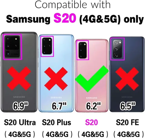 Vista 2 de Funda de teléfono para Samsung Galaxy S20 Glaxay S 20 5G de 6.2 pulgadas con protector de pantalla de vidrio templado y tarjetero con soporte