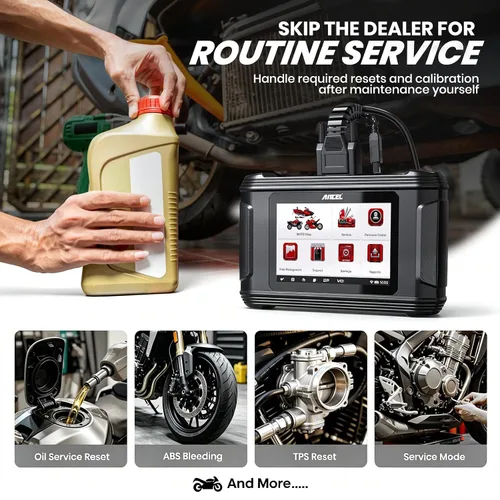 Vista 3 de ANCEL Escáner de motocicleta MT500 PRO, herramienta de diagnóstico OBD2 de sistema completo con reinicio de servicio rápido y programación avanzada