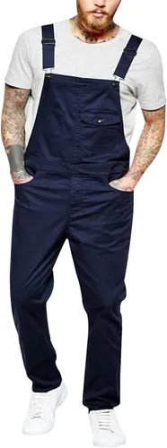 Vista 11 de Snoly Monos casuales de algodón para hombre con correas de hombro con pechera de camuflaje, pantalones largos