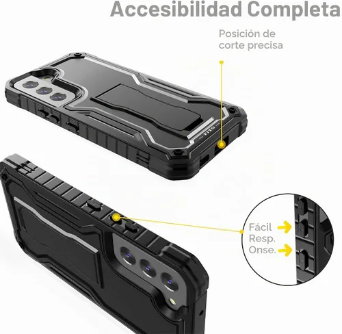 Vista 3 de FITO Funda para Samsung Galaxy S22, doble capa a prueba de golpes resistente para teléfono Samsung S22 5G con protector de pantalla, soporte Negro