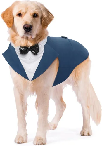 Vista 12 de Kuoser Conjunto de esmoquin para perro, traje de perro y bandana, disfraz Negro
