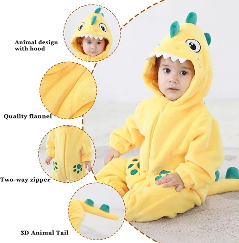 Vista 2 de TONWHAR Disfraz de Halloween para bebés y niños pequeños, traje de nieve para niños (3.5-4.5 añosaltura 41-46 pulgadas, dinosaurio amarillo)