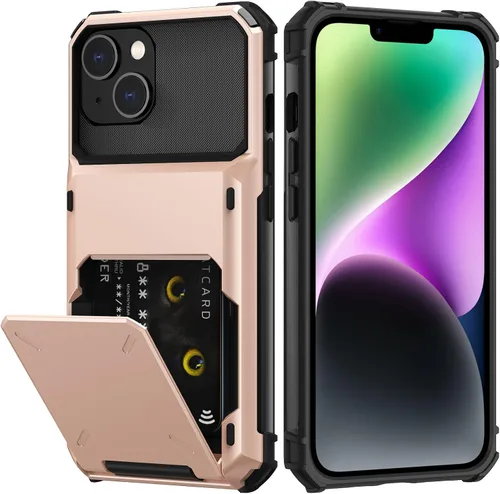 Vista 46 de Nvollnoe Funda para iPhone 14 con tarjetero [almacena 5 tarjetas] Funda tipo cartera de doble capa resistente a prueba de golpes con ranura oculta